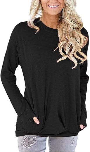 Onlypuff Womens Pocket Shirts Pullover Sweatshirt Loose Fit