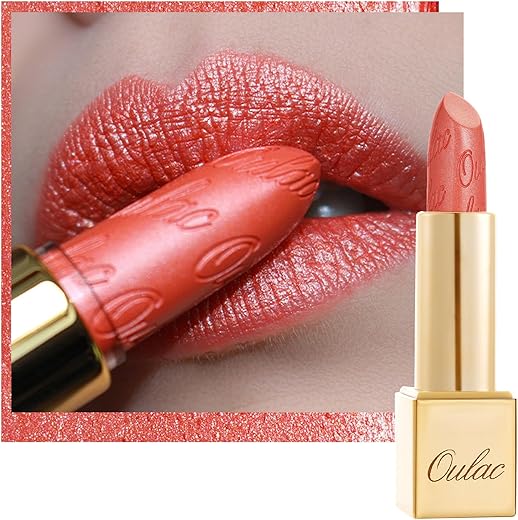 Oulac Coral Pink Lipstick for Women with Metallic 3D Shine Lightweight Hydrating Formula, High Impact Lip Color, Vegan Beauty, Full Coverage Lip Makeup, Nemo Go Home(06)