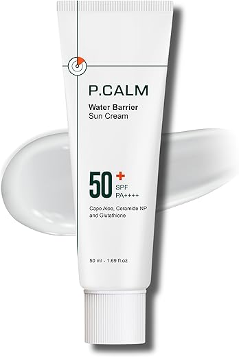 P.calm Water Barrier Moisturizing Sun Cream Matte-Finish No White Cast Spf 50+ Pa++++ Vegan Calming Moisture Daily Sunscreen For Dry Oily Sensitive Skin Korean Skincare