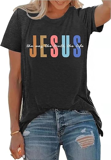 Pechar Jesus Shirt Women Christian Religious Sayings T Shirts Jesus Faith Tops Bible Verse Shorts Sleeve Tee Shirts