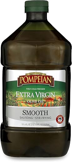 Pompeian Smooth Extra Virgin Olive Oil, First Cold Pressed, Mild And Delicate Flavor, Perfect For Sauteing And Stir-Frying, Naturally Gluten Free, Non-Allergenic, Non-Gmo, 101 Fl Oz., Single Bottle