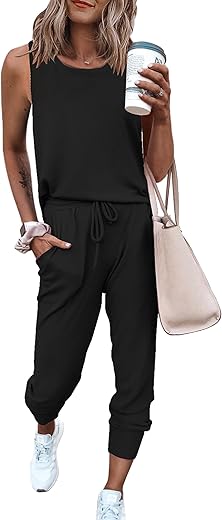 Prettygarden Women'S Two Piece Outfit Sleeveless Crewneck Tops With Sweatpants Active Tracksuit Lounge Wear