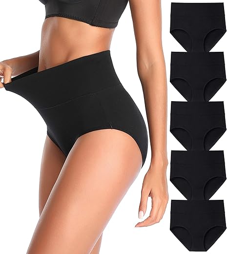 Qovoq Women'S High Waist Cotton Underwear Stretch Briefs Soft Comfy Ladies Panties Multipack