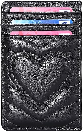 Quilted Leather Card Holder Wallet With Rfid Blocking