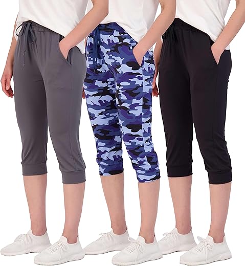 Real Essentials 3-Pack: Women'S Capri Joggers Cuffed Athletic Casual Soft Sweatpants With Pockets (Available In Plus Size)