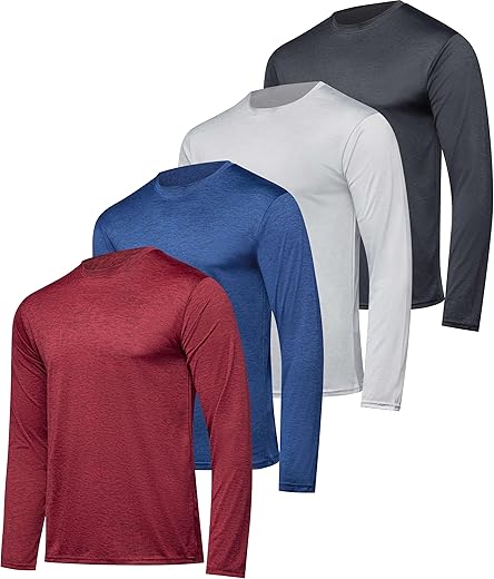 Real Essentials 4 Pack: Men'S Dry-Fit Uv Moisture Wicking Upf 50+ Spf Sun Protective Fishing Hiking Swim Long Sleeve Shirt