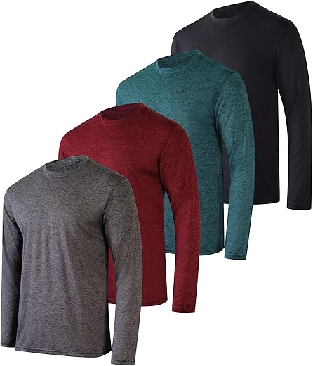 Real Essentials 4 Pack: Men'S Dry-Fit Uv Moisture Wicking Upf 50+ Spf Sun Protective Fishing Hiking Swim Long Sleeve Shirt