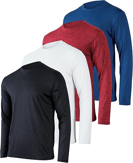 Real Essentials 4 Pack: Men'S Dry-Fit Uv Moisture Wicking Upf 50+ Spf Sun Protective Fishing Hiking Swim Long Sleeve Shirt