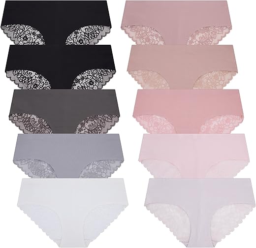 Rene Rofe 10 Pack - Sophie B - Seamless No Show Panties Soft Stretch Hipster Multi Packs Invisibles Briefs Underwears