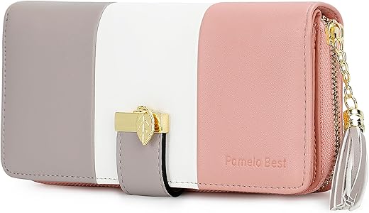 Rfid Wallets For Women With Multiple Card Slots And Cellphone Compartment, Womens Wallet (Pink/White/Grey)