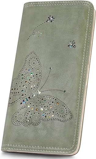 Rfid Wallet Women Ultra Slim Thin Womens Wallet Compact Clutch Long Ladies Wallet For Women Green