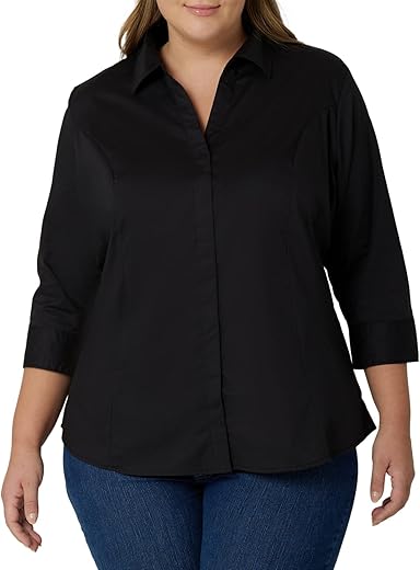 Riders By Lee Indigo Womens Plus Size Easy Care Quarter Sleeve Woven Shirt