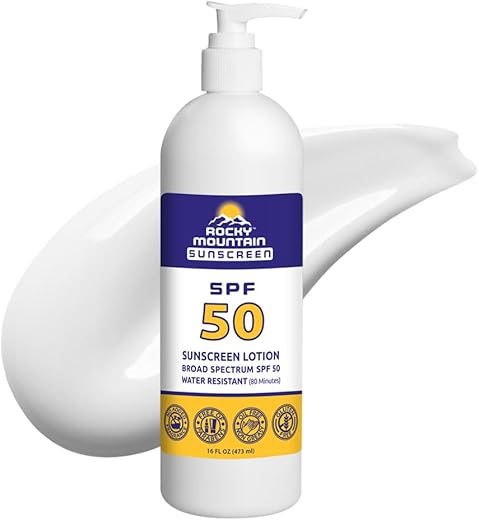 Rocky Mountain Sunscreen Spf 50 Lotion | Broad Spectrum Uva/Uvb Protection | Hawaii 104 Reef Act Compliant (Oxybenzone &Amp; Octinoxate Free) | Water Resistant 80 Min. | Quart With Pump (32 Fl Oz)