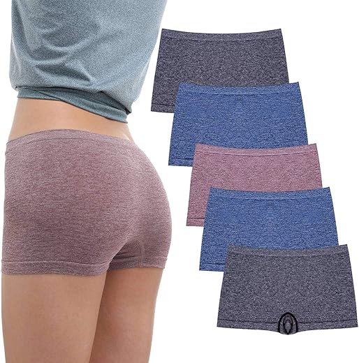 R Ruxia Women'S Boyshort Panties Seamless Nylon Underwear Stretch Boxer Briefs 5 Pack