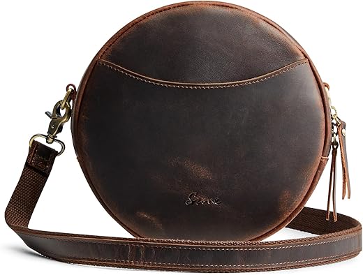 S-Zone Leather Crossbody Bags For Women Trendy Circle Cross Body Shoulder Bag Designer Round Purses