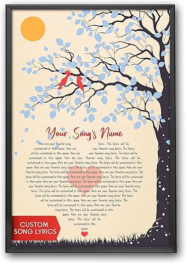 Santanna Personalized Music Lyrics Song Prints Wall Art Decoration (Heart Love, Red Birds &Amp; Tree)