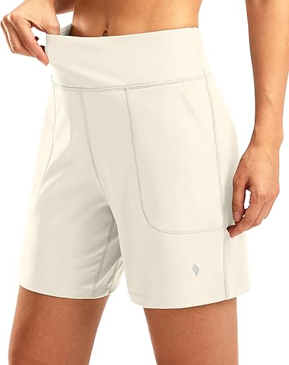 Santiny Women'S 6'' Athletic Long Shorts With 4 Pockets High Waisted Bermuda Shorts For Women Walking Running Casual