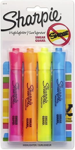 Sharpie Accent Tank-Style Highlighters, 4 Colored Highlighters (25174Pp)