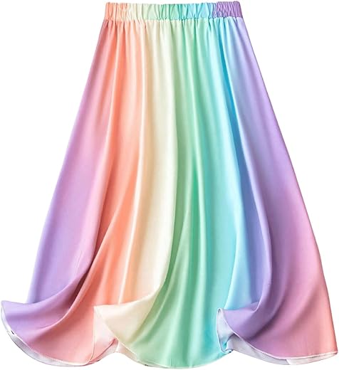 Shenhe Women'S Rainbow Ombre Ruffle Flare Hem Skirt Flowy Loose Casual Maxi Skirt