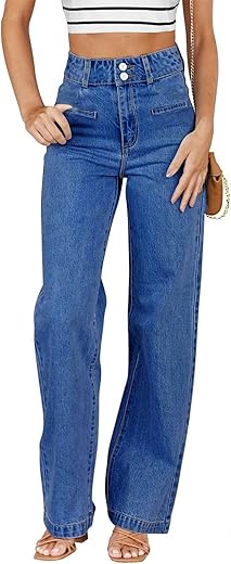 Sidefeel Women'S Jeans High Waisted Straight Leg Stretchy Jeans Trendy Welt Pockets Loose Wide Leg Ankle Denim Pants