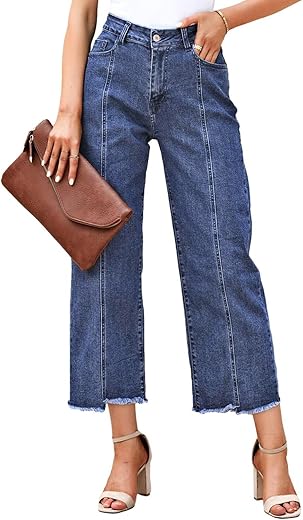 Sidefeel Women'S Jeans High Waisted Wide Leg Casual Loose Fit Straight Leg Cropped Denim Pants With Pockets