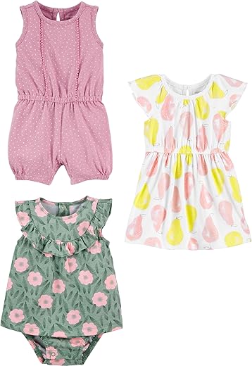 Simple Joys By Carter'S Baby-Girls 3-Pack Romper, Sunsuit And Dress