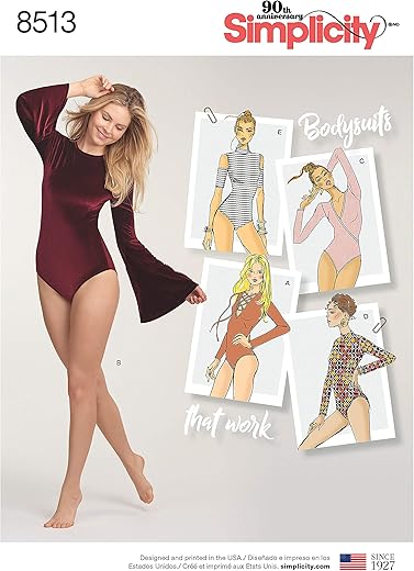 Simplicity Us8513A Misses' Long Sleeve Bodysuit Sewing Pattern Kit, Code 8513, Sizes Xs-Xl