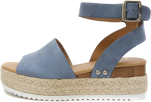 Soda Topic Open Toe Buckle Ankle Strap Espadrilles Flatform Wedge Casual Sandal