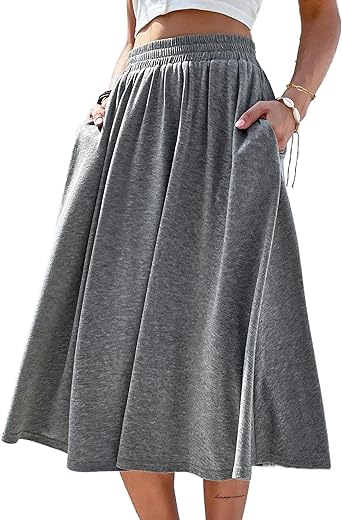 Sofia'S Choice Women'S High Elastic Waist Midi Skirt With Pocket A Line Swing Skirts