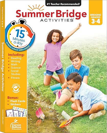 Summer Bridge Activities 3Rd To 4Th Grade Workbook, Math, Reading Comprehension, Writing, Science, Social Studies, Fitness Summer Learning Activities, 4Th Grade Workbooks All Subjects With Flash Cards