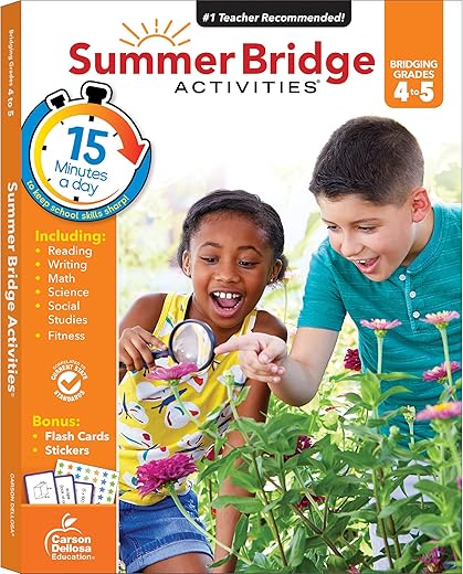 Summer Bridge Activities 4Th To 5Th Grade Workbook, Math, Reading Comprehension, Writing, Science, Social Studies, Fitness Summer Learning Activities, 5Th Grade Workbooks All Subjects With Flash Cards