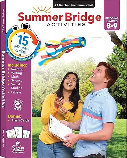 Summer Bridge Activities 8Th To 9Th Grade Workbooks, Math, Reading Comprehension, Writing, Science, Social Studies, Fitness Summer Learning, 9Th Grade Workbooks All Subjects With Flash Cards