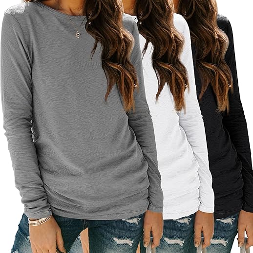 Sunbs Womens 3 Packs Long Sleeve Shirts Loose Fit Fall Tops Fashion Clothes Outfits 2024 Basic Tee Crew Neck Tops Oversized