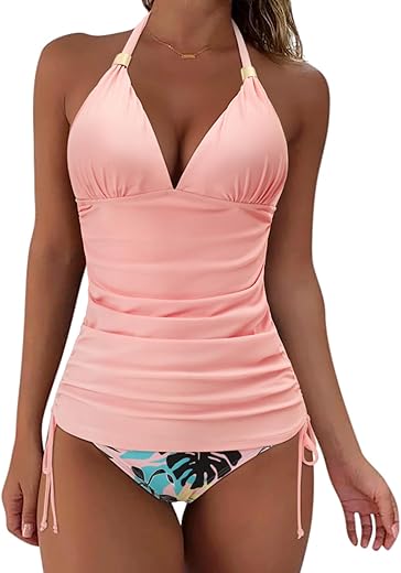 Suuksess Women Halter Tankini Bathing Suits Sexy Slimming Tummy Control Swimsuit