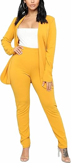 Tcremisa Women'S Casual Pants Suit 2 Piece Business Outfits Solid Long Sleeve Blazer And Pencil Pant Sets