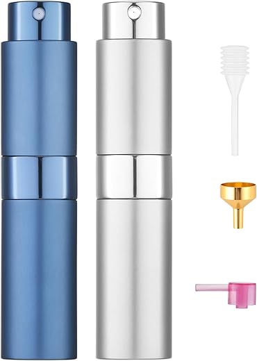 Tekson 8Ml Travel Perfume Atomizer Refillable, Mini Cologne Spray Bottle Empty, Small Aftershave Portable Sprayer For Liquid Dispenser (Sliver&Amp;Blue)