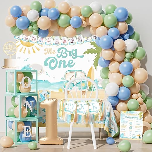 The Big One First Birthday Decorations, Surf 1St Birthday Party Decorations Supplies, Boy 1St-Wave First Birthday Décor, Retro Sand Summer Beach Surfs Up Pool Fishing Baby Boy 1St Birthday