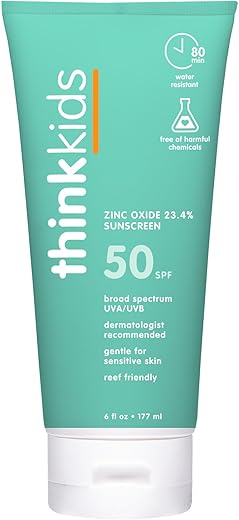 Thinksport Kids Spf 50+ Mineral Sunscreen – Safe, Natural Sunblock For Children - Water Resistant Sun Cream – Broad Spectrum Uva/Uvb Sun Protection – Reef Friendly Sun Lotion, 6Oz