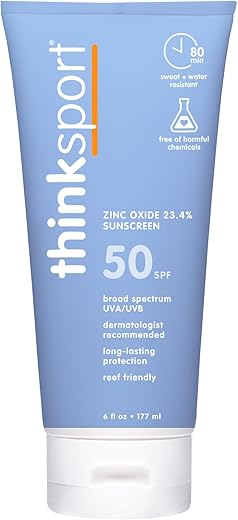 Thinksport Spf 50+ Mineral Sunscreen – Safe, Natural Sunblock For Sports &Amp; Active Use - Water Resistant Sun Cream –Uva/Uvb Sun Protection – Vegan, Reef Friendly Sun Lotion, 6Oz