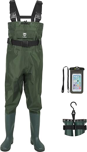 Tidewe Bootfoot Chest Wader, 2-Ply Nylon/Pvc Waterproof Fishing Hunting Waders With Boot Hanger For Men Women Green Brown