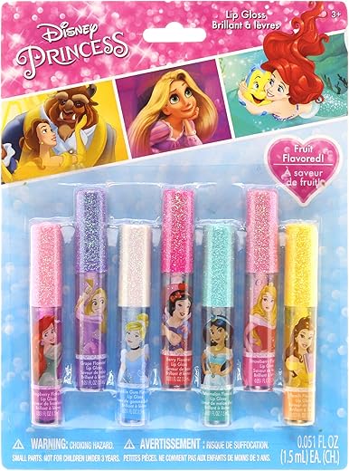 Townley Girl Disney Princess Super Sparkly Lip Gloss Set, 0.05 Fl Oz (Pack of 7)