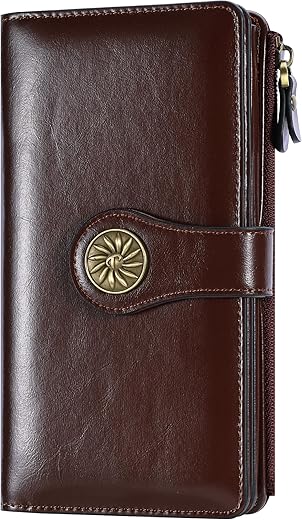 Travelambo Wallets Women Rfid Large Capacity Luxury Waxed Leather Clutch Wallet Multi Card Organizer