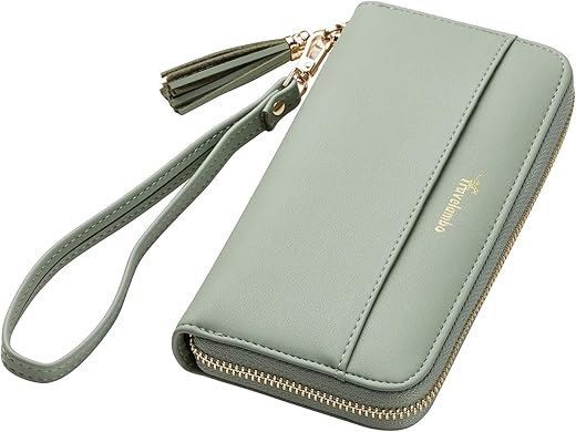 Travelambo Womens Wallet Tassel Bifold Ladies Cluth Wristlet Wrist Strap Long Purse