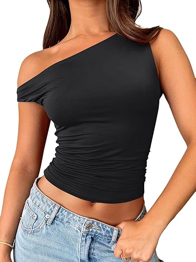 Trendy Queen Womens Off The Shoulder Tops Sleeveless Shirts Going Out Crop Tank Tops Slim Fitted Y2K Summer Outfits 2024