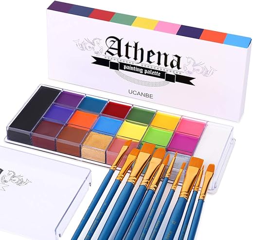 Ucanbe Face Body Paint Set-Athena Painting Palette,10 Professional Artist Brush,Large Deep Pan Ideal For Halloween Cosplay Party Sfx Arty Stage Makeup