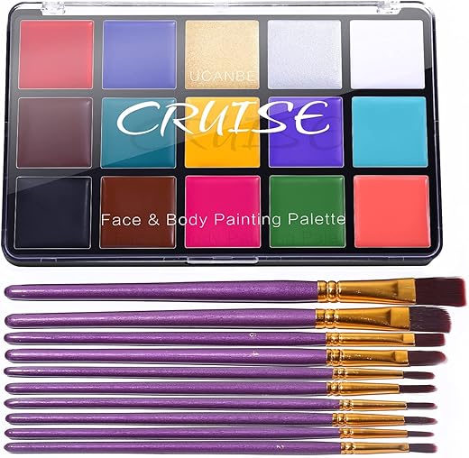 Ucanbe Face Body Paint Set, 15 Colors Painting Palette Makeup Kit With 10 Pcs Professional Artist Brushes For Halloween Cosplay Party