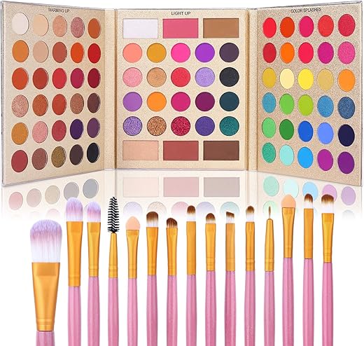 Ucanbe Professional 86 Colors Eyeshadow Palette With 15Pcs Makeup Brushes Set Matte Glitter Long Lasting Highly Pigmented Waterproof Contour Blush Powder Highlighter All In One