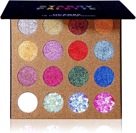 Ucanbe Pro Glitter Eyeshadow Palette - Professional 16 Colors - Chunky &Amp; Fine Pressed Glitter Eye Shadow Powder Makeup Pallet Highly Pigmented Ultra Shimmer For Face Body