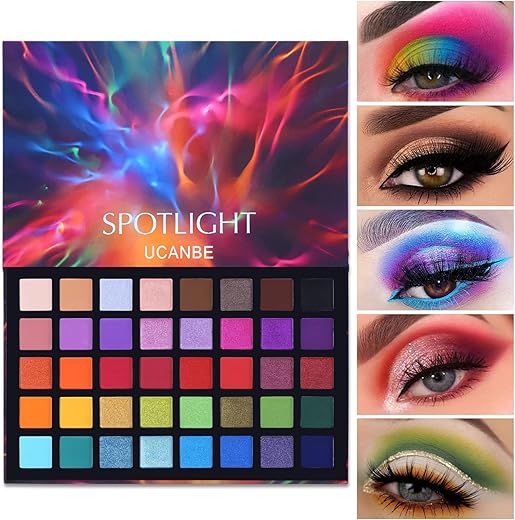 Ucanbe Spotlight Eyeshadow Palette Professional 40 Color Eye Shadow Matte Shimmer Makeup Pallet Highly Pigmented Colorful Powder Long Lasting Waterproof Eye Shadow