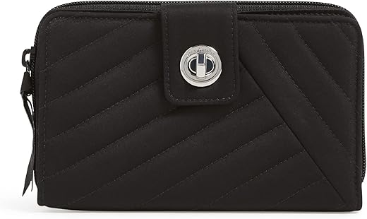 Vera Bradley Women'S Cotton Turnlock Wallet With Rfid Protection, Black, One Size